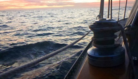 Brio Underway as the Sun Sets